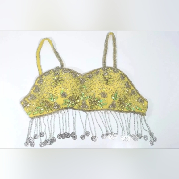 Women's Belly Dancing Top Yellow Sequined  Sz 30C - Picture 6 of 6